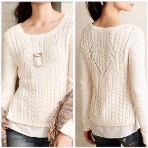 Moth Anthropologie Ella Cable Knit Lined Sweater Long Sleeve Layered Small